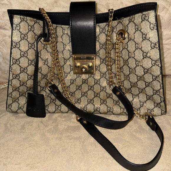 Faux Gucci Black and Beige Shoulder Bag - Picture 4 of 9